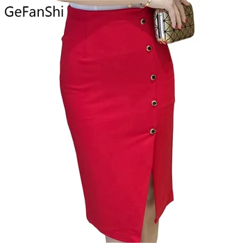 

Plus Size Women Office Skirts S-5XL Fashion Autumn Slim Sexy High Waist Bodycon Pencil Skirt Single Breasted Open Slit Ol Skirt