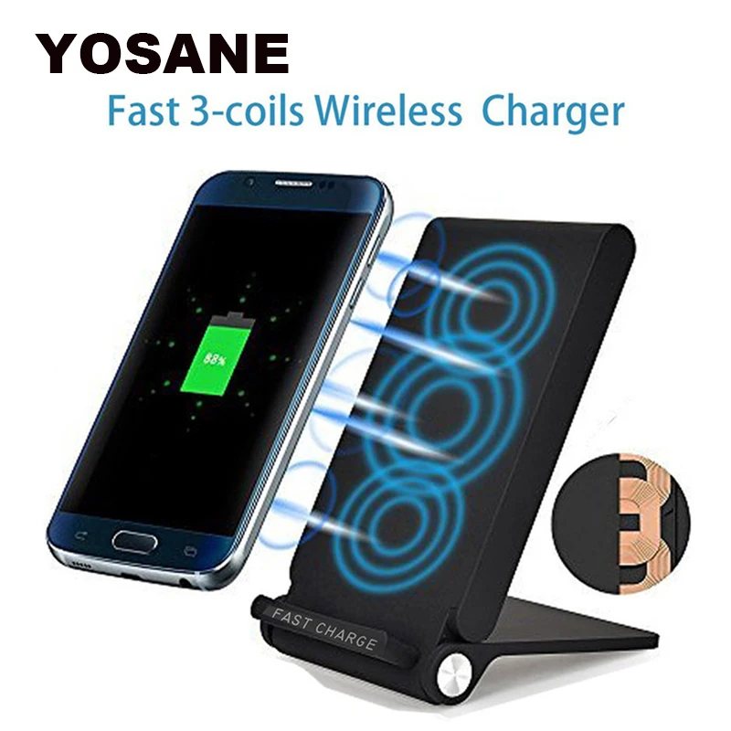  Foldable Wireless Charging Phone Stand 3 Coils Qi Wireless Charger for Samsung Galaxy Note 5 8 S6 S