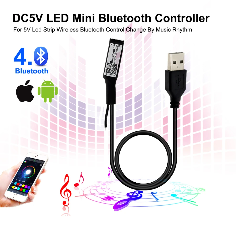 USB мини bluetooth-контроллер RGB DC5V светодиодный светодиодные полосы контроллера Диммер IOS/Android APP