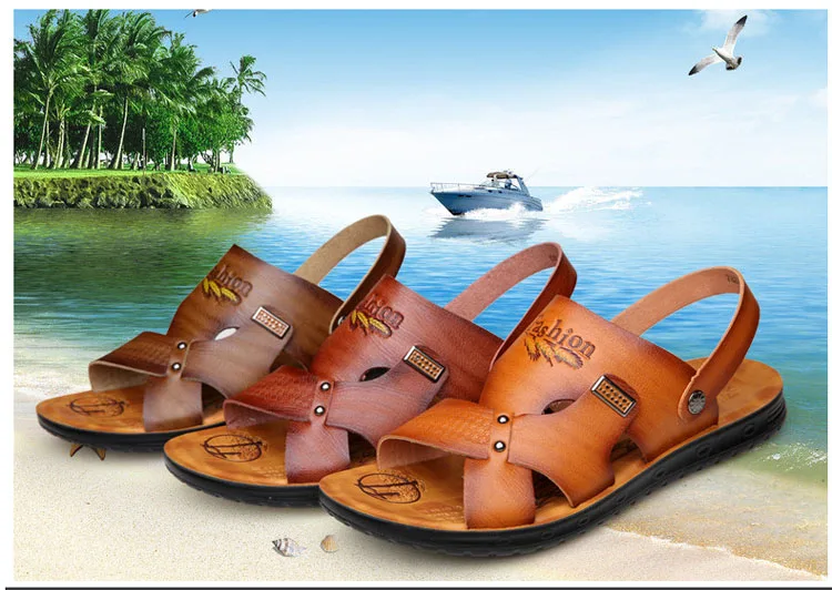 Мужские сандалии; Новинка; Летние кожаные мужские сандалии для пляжа, отдыха, путешествий; летние дышащие сандалии для мужчин