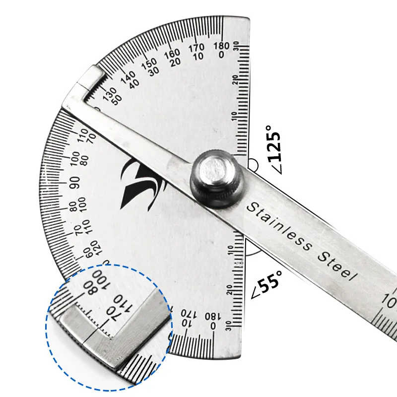 Высококачественная угловая линейка из нержавеющей стали, 180 градусов, 0-10 см, регулировочный полукруглый делитель, многофункциональный транспортир