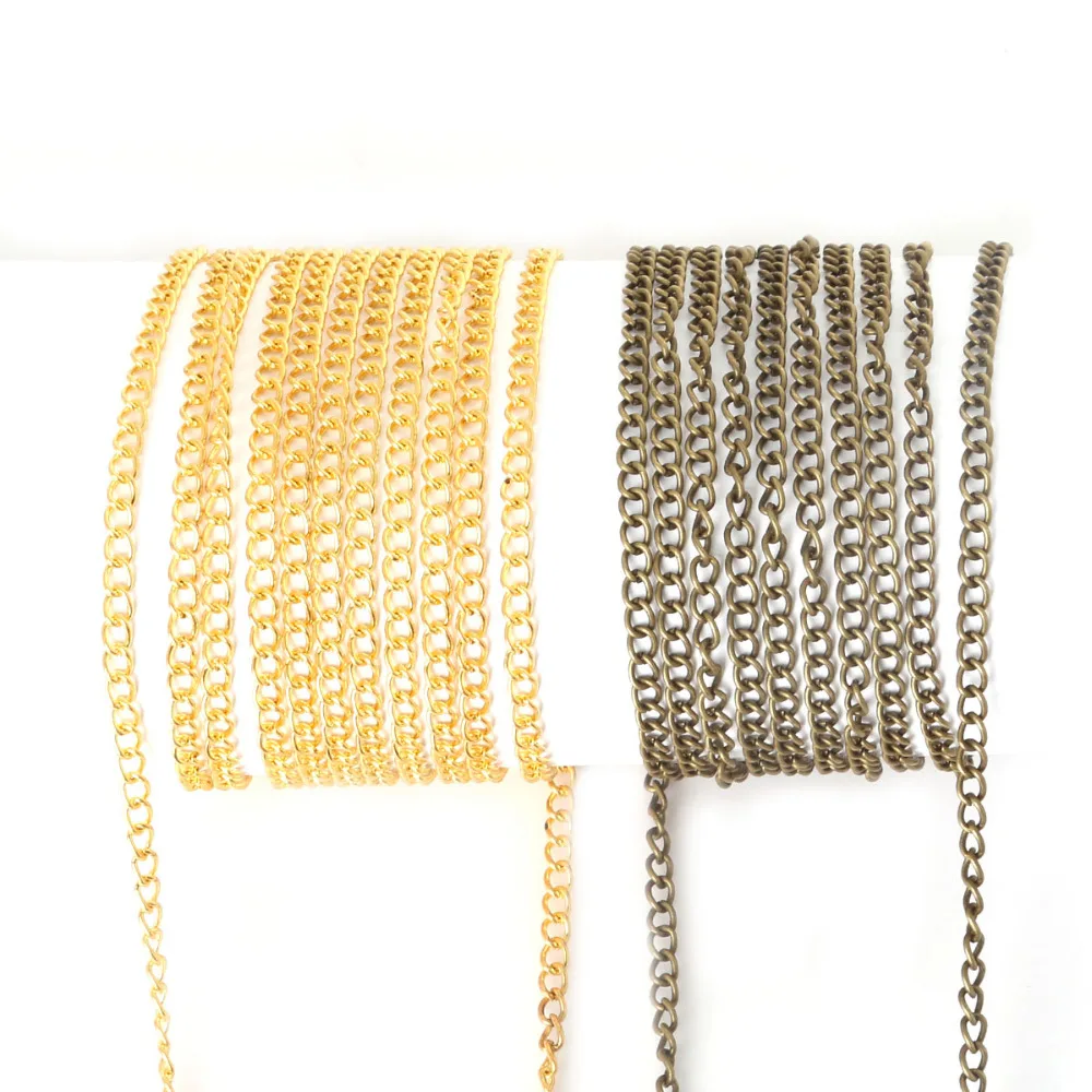 

2.5MM 3MM 10M Rhodium/Gold/Bronze Plated Link-Opened Curb Iron Bulk Chains For DIY Charms Necklace Bracelet Jewelry Findings