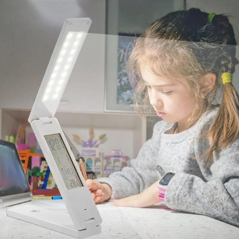 

18LED Folding Table Light Time Date Temperature USB Rechargeable Desk Lamp
