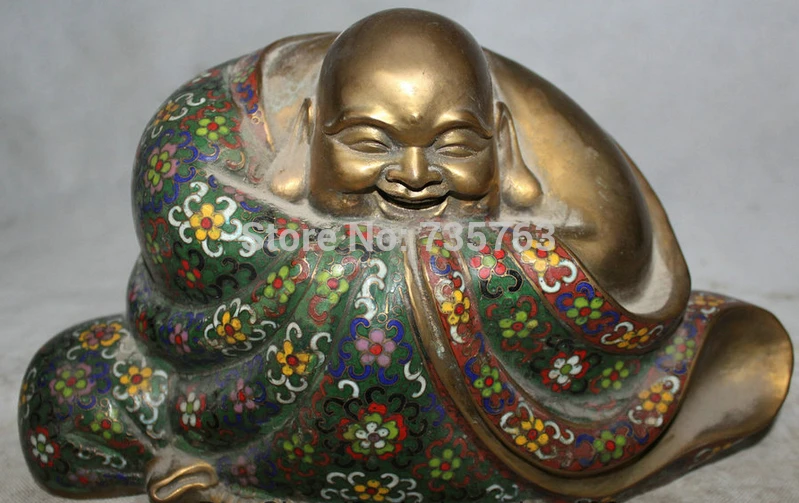 

xiuli 001518 13" Chinese Buddhism Cloisonne Bronze Gild Happy Laugh Maitreya Buddha Statue