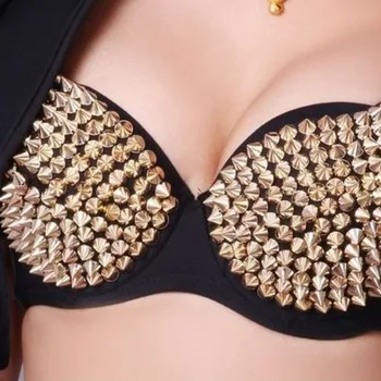 

2017 Sexy Bra Women Fashion Spike Stud Rivet Bra Gold Silver Lingerie Punk Party Wear Clubwear push up Bra for women