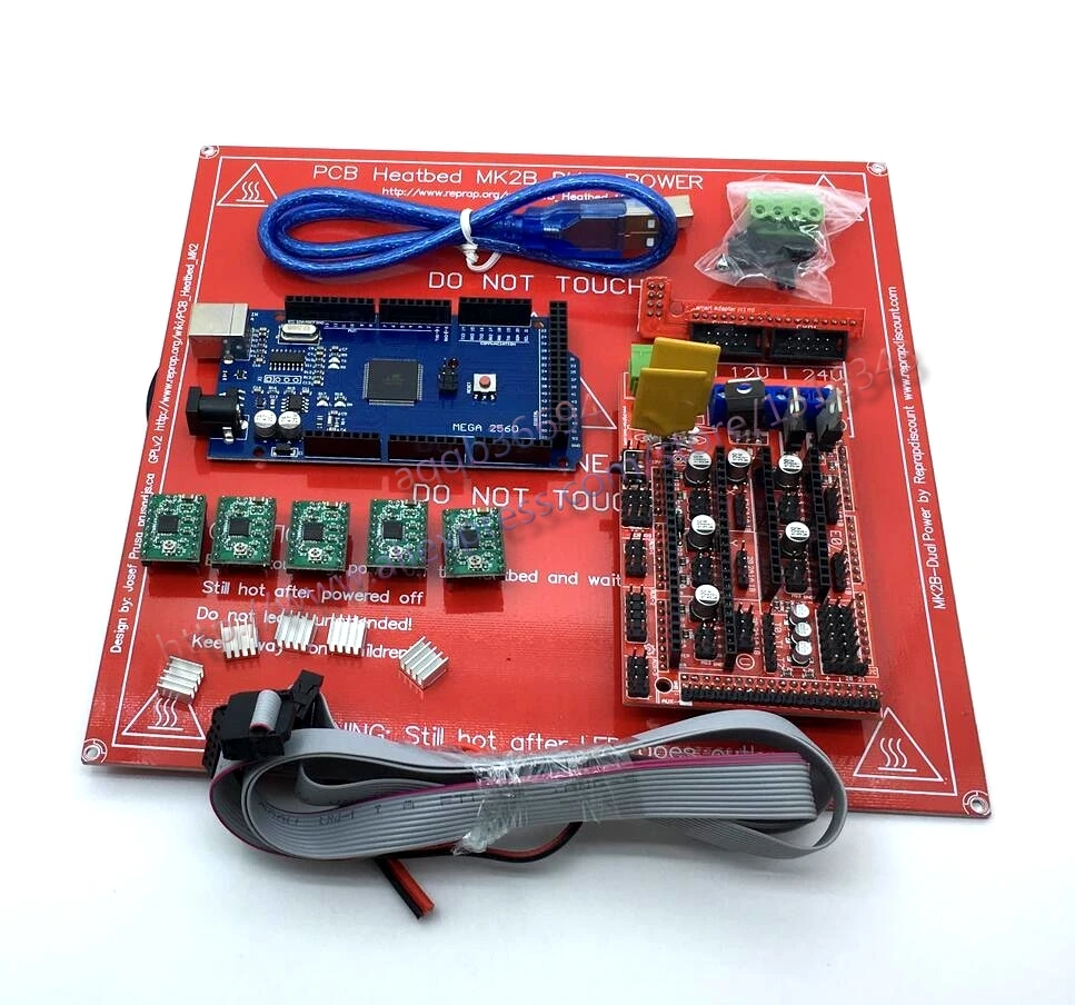 1pcs Mega 2560 R3 for arduino + 1pcs RAMPS 1.4 Controller+ 5pcs A4988 Stepper Driver Module+1pcs PCB Heatbed MK2B 3D Printer kit