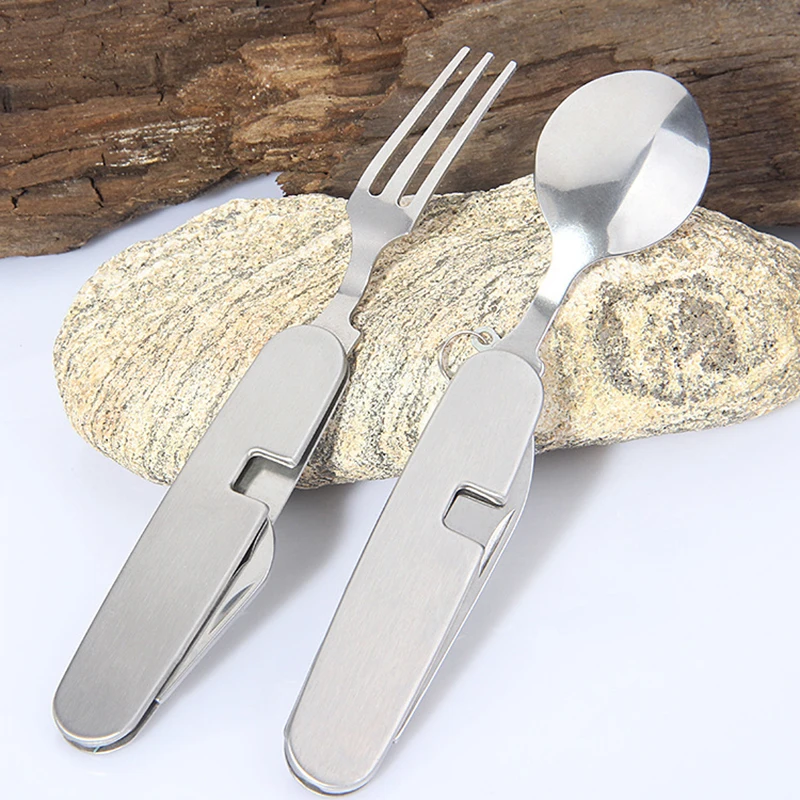 

Stainless Steel Multifunction Knife Convenient Small Volume Detachable Camping Tableware Folding Knife and Fork Suit