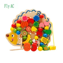 Fly AC Wooden Fruits and Vegetables Lacing & Stringing Beads Toys with Hedgehog Board for Above 3 years old Children