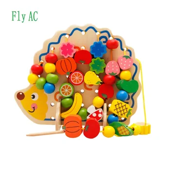 

Fly AC Wooden Fruits and Vegetables Lacing & Stringing Beads Toys with Hedgehog Board for Above 3 years old Children