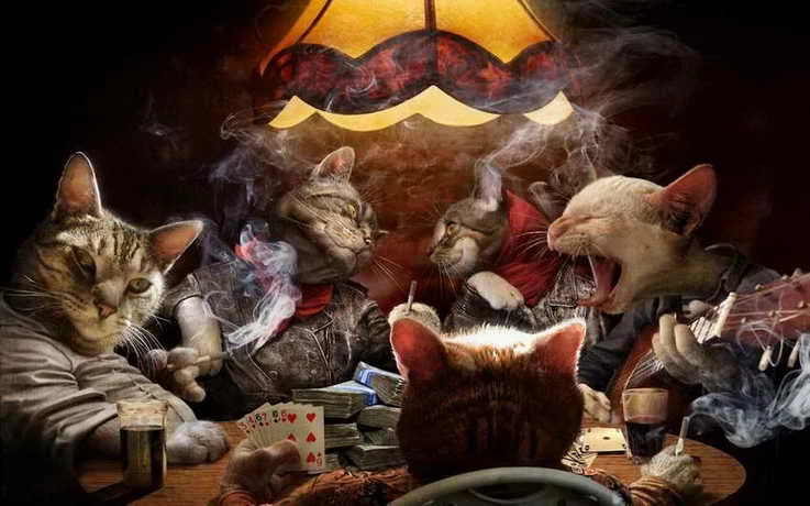 Гостиная Арт Декор стен с рисунками животных кота карты для покера игра Картина