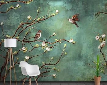 

beibehang Vinyl wallChinese style hand drawn tropical rainforest flowers and birds living room wallpaper background wallpaper 3d