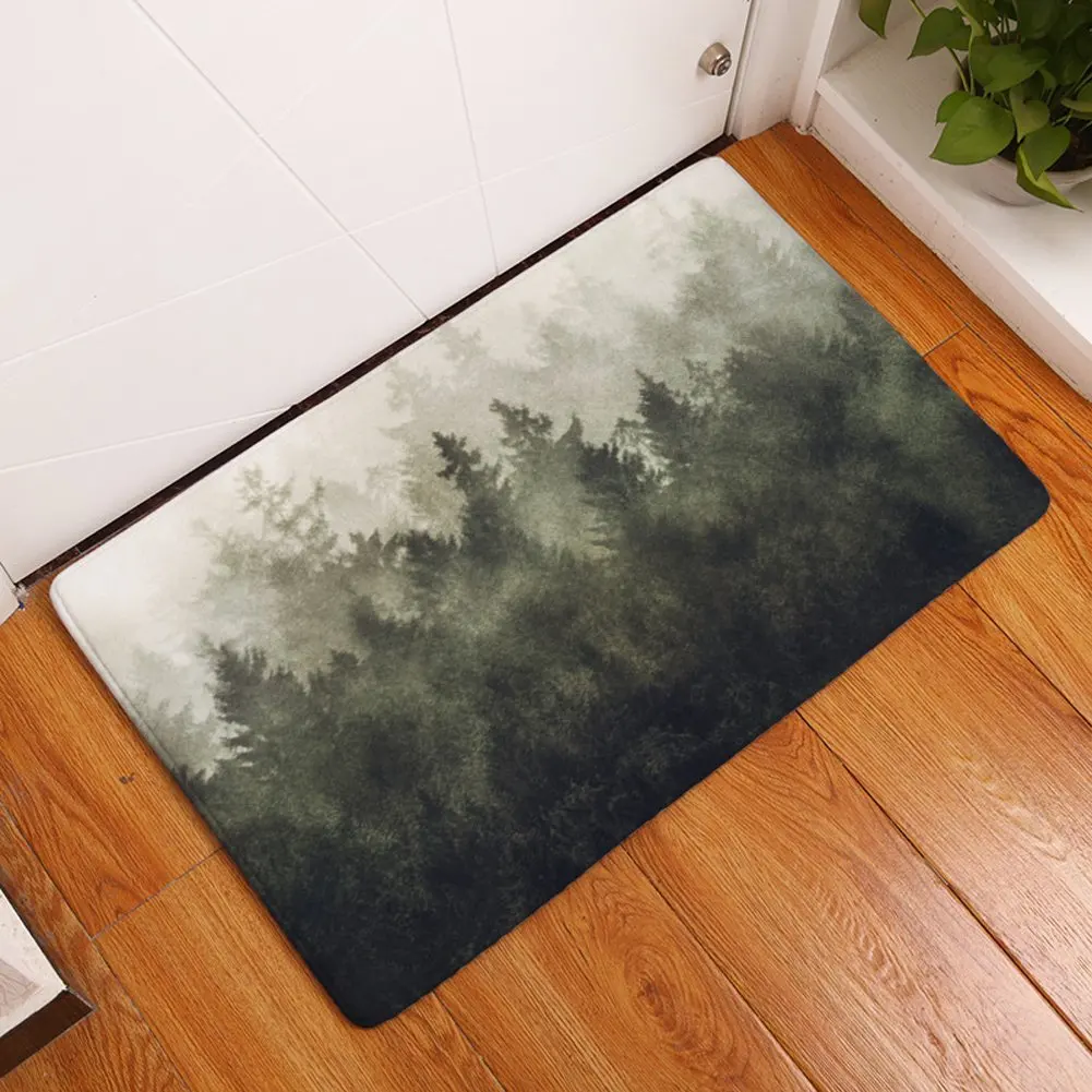 YJ Bear Green Misty Forest Print Indoor Outdoor Area Rug Rectangle