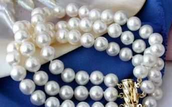 

001753 3row 8-9mm round white freshwater pearl bracelet bangle Natural >>free shipping