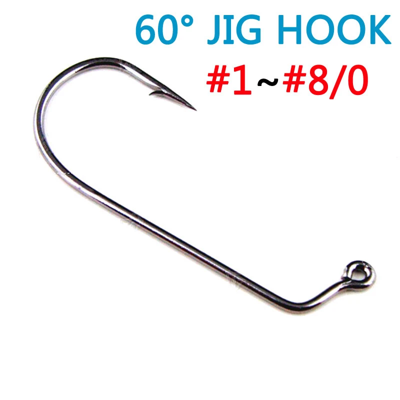 100-Pack GT 32824 2X Strength Black Nickel Jig Hooks - Size 2/0, 60 Degree Round Bend