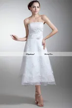 Wholesale Lace Strapless A Line Beading Tea length Wedding Dress Custom made Plus size WD83537