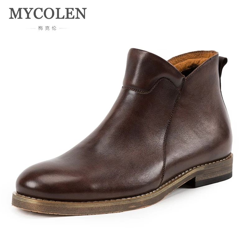 

MYCOLEN Vintage Genuine Leather Fashion Men Casual Boots Luxury Designer Round Toe High Quality Male Chelsea Boots Winter