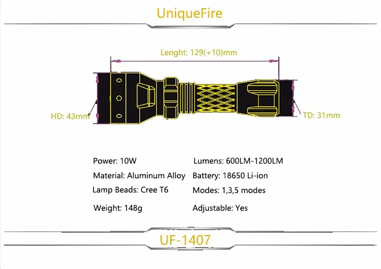 UniqueFire Лидер продаж 1407-XPE T38 фонарик факел 3 режима Открытый лампы + прицела + пульт Давление для удаленного Управление охоты