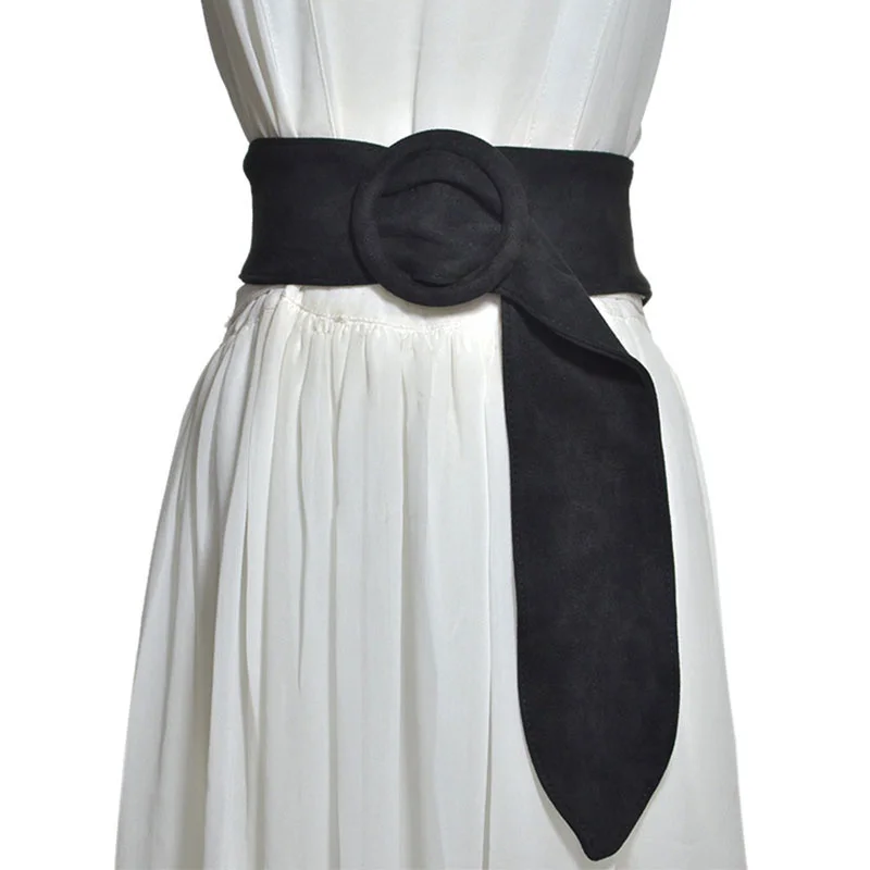 

[AETRENDS] Wide Cummerbunds Suede Felt Round Buckle Cinch Belt Women Belts Formal Wedding Party Clothing Accessories D-0045