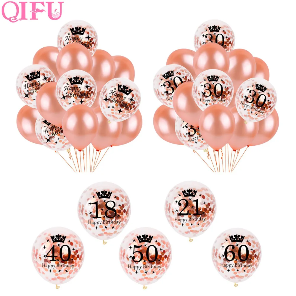 

QIFU Rose Gold Baloons 12inch confetti balloon latex balloons 18/21/30/40/50/60 Happy Birthday Party Ballons Anniversary Supplie