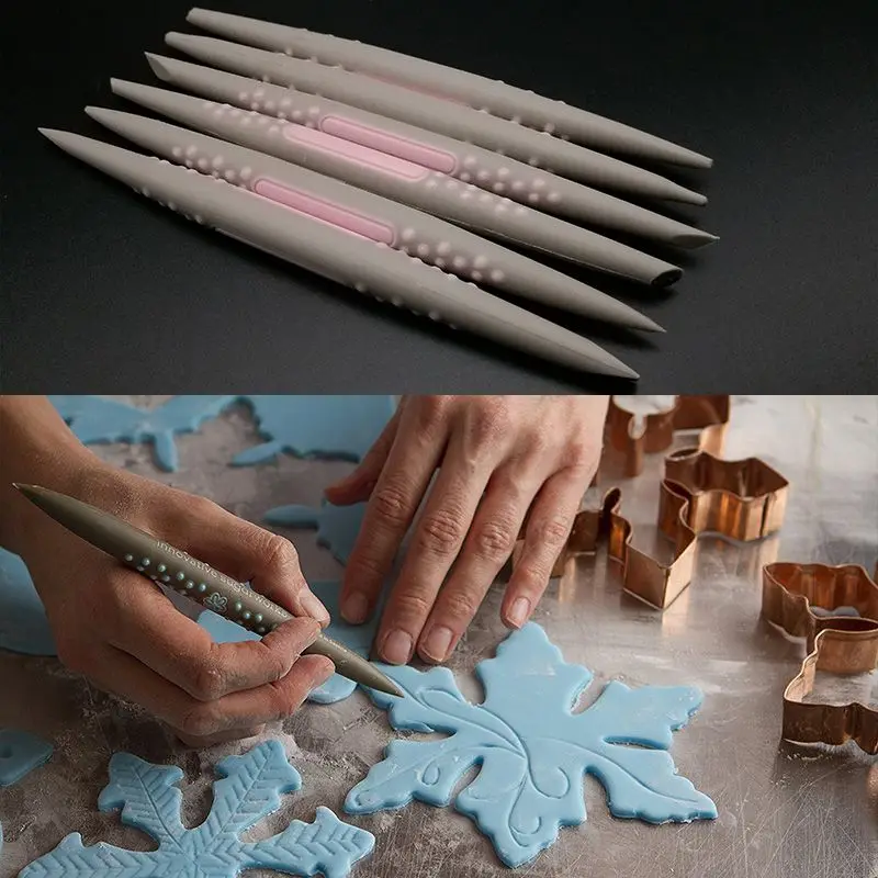 

6 pcs/set DIY Dessert Tool Silicone Fondant carving tool Fondant Cake Decorating Flower Modelling Pen Cake Pen 12 kinds modeling