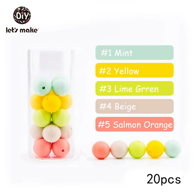 Let's Make 15mm BPA Free Perle Silicone Bead Food Grade Silicone Teether 20pc Colorful Baby Teething Bead DIY Necklace Baby Good