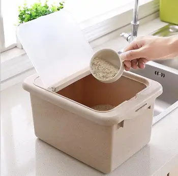 

The new wheat straw rice pest control box cover transparent kitchen moisture-proof plastic barrels of rice MC04