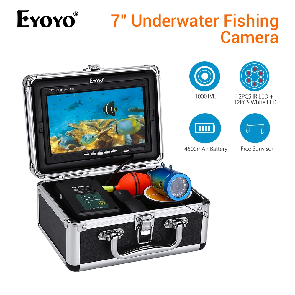 

EYOYO 30M Fish Finder Underwater Fishing Camera Battery Control Box Infrared and White LED Video Recording DVR 8GB
