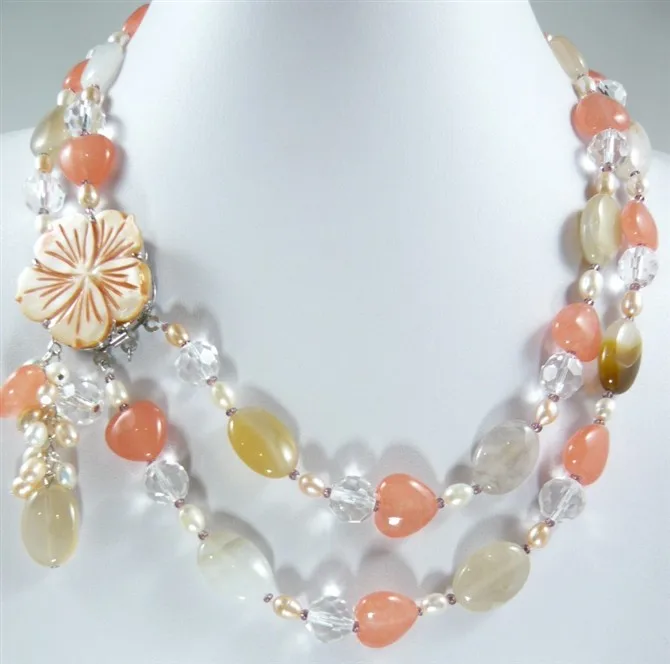 

nobleste lady's fine mixed pearl & jade stone with flower necklace