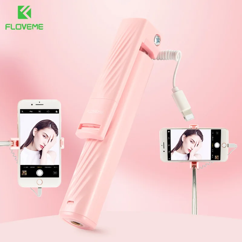 FLOVEME Lighting Selfie Stick For iPhone XS MAX XR X 7 8 Plus Portable stick Wired Monopod | Электроника