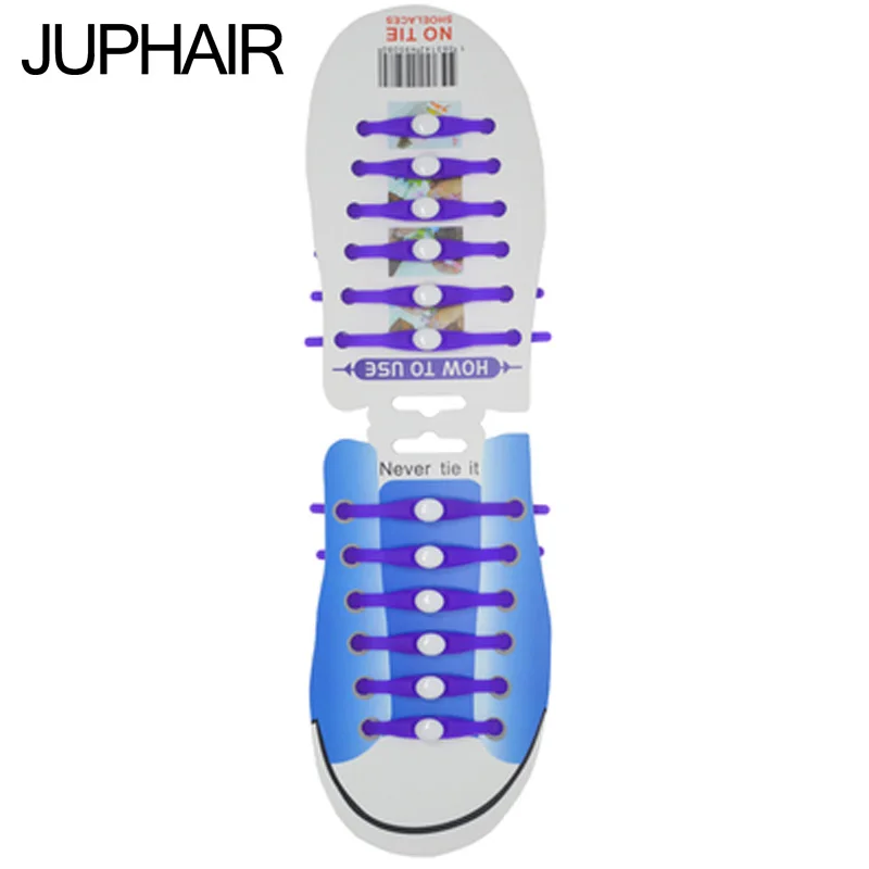 

JUP 1-12 Sets(12Root/Set) Purple Lace Shoelace Elastic Silicone Men Women Girls Sneakers Sport Basketball Running Silicone Laces