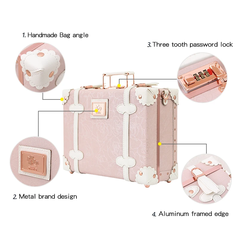 Детский чемодан, детский Багаж в стиле ретро, чемодан из искусственной кожи с цветочным принтом, небольшой мини-чемодан для путешествий, высокое качество