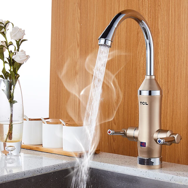 Cheap Kitchen Faucet Rotatable Instant Water Heater LED Display Instrument Kitchen Treasure Speed Hot Water Heating Double Handle