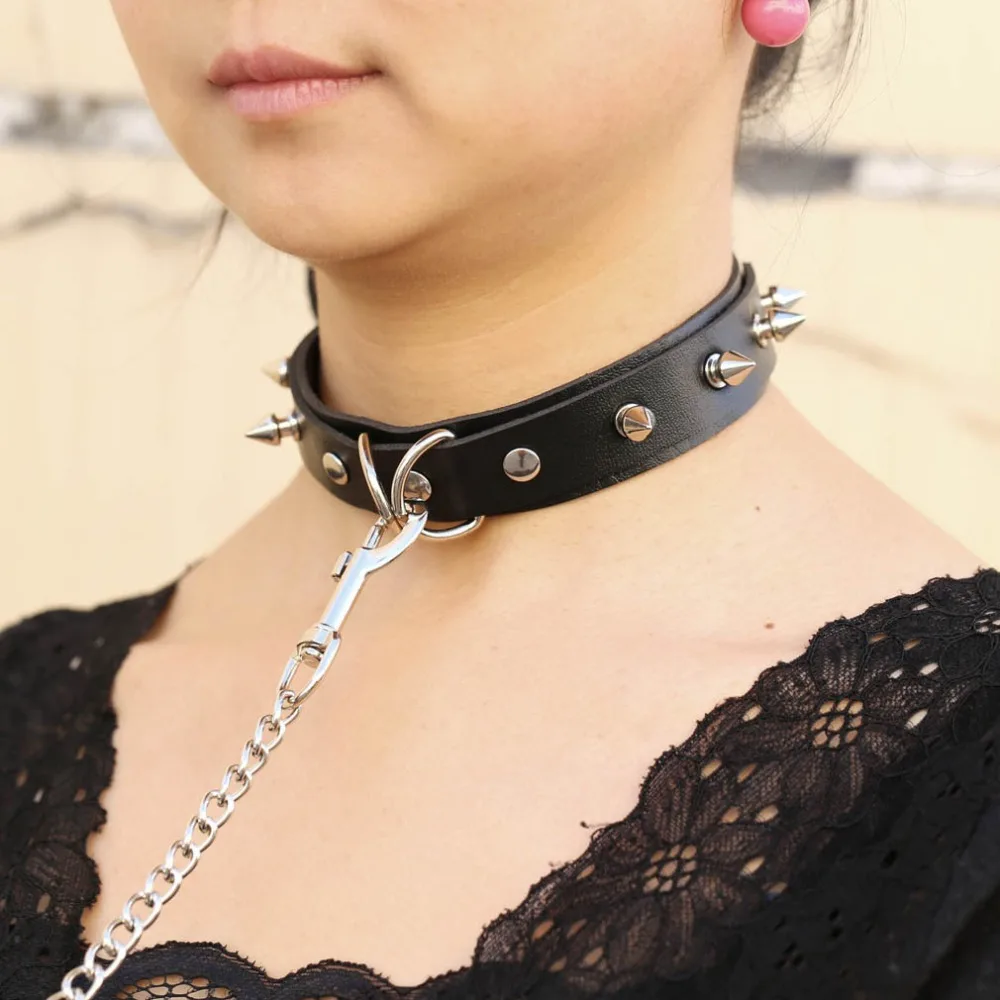 Sexy  Leather Choker Punk Choker Collar Big O Round Bondage Goth Jewellery Women Rivet Binding Neck Chain Gothic Necklace Women