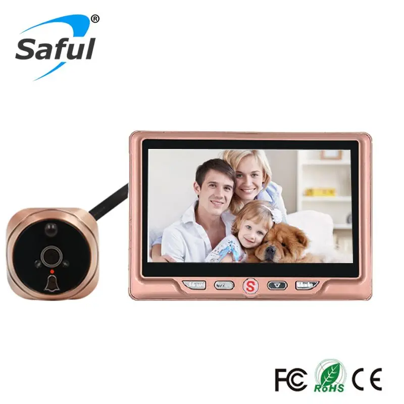 Saful 4,3 'lcd дверной глазок, камера с ПИР, детектор движения, видео запись, камера, ИК Ночное Видение, цифровая дверная камера