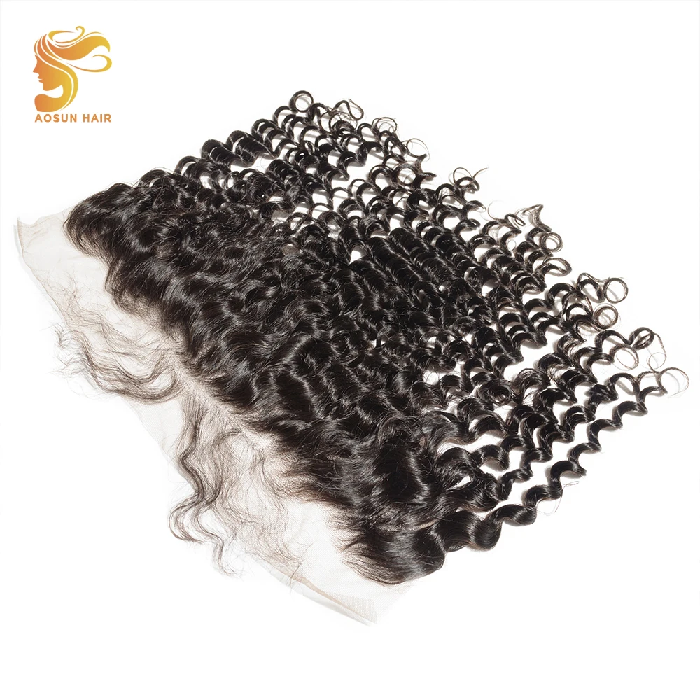 AOSUN HAIR 100% Remy Brazilian Deep Wave Human Hair Lace Frontal Closure 13*4 With Baby Hair Nature Color 8\
