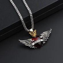 Encantos rei coroa asas de anjo voando coração colar de cristal vermelho amor coração & asas de anjo pingentes colares para jóias femininas