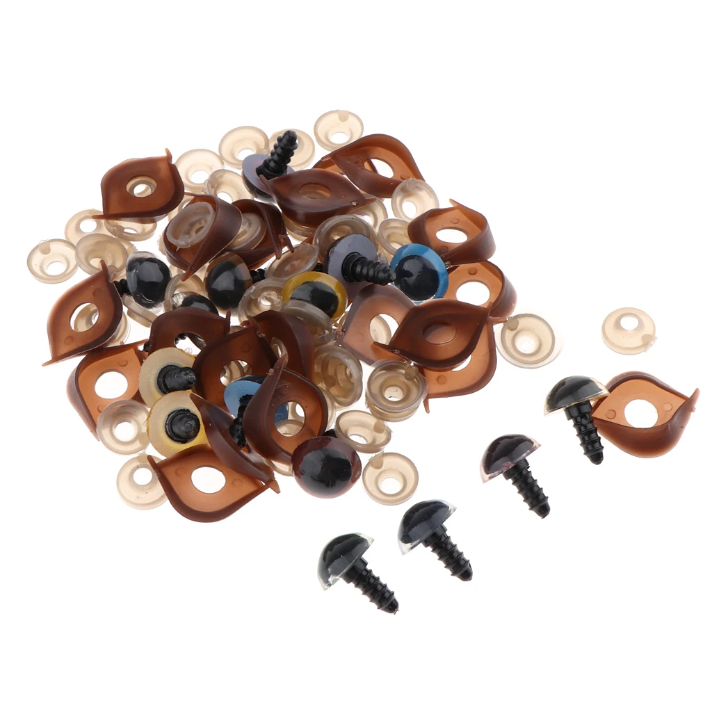 100Pcs Colorful Plastic Safety Eyes with Washers & Eyelid for Teddy Bear, Stuffed Animal Doll, Puppet Making Sewing Craft 14mm