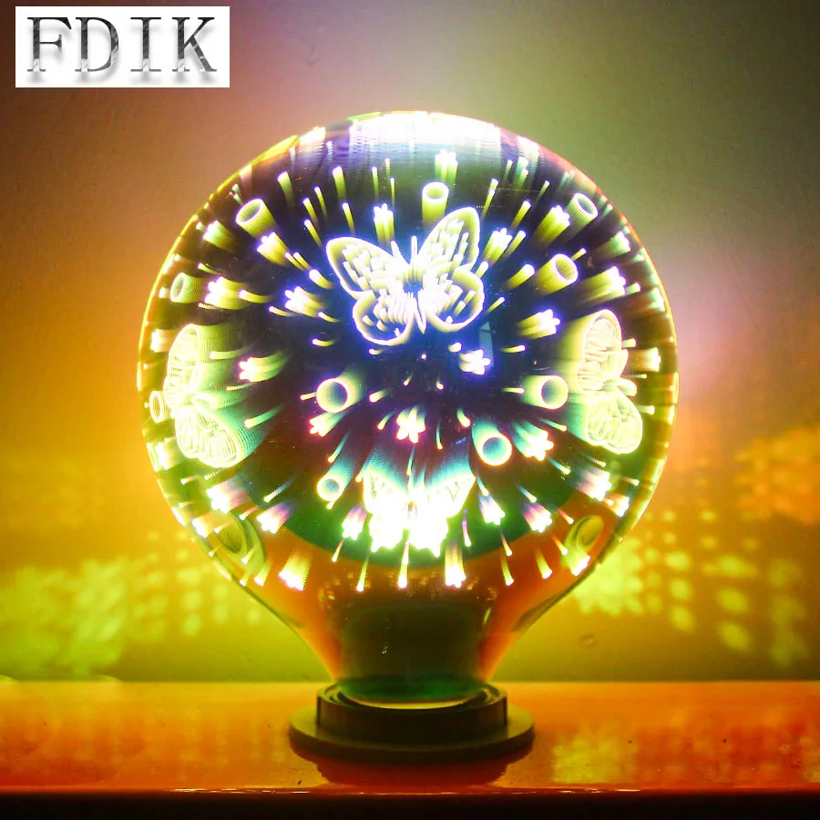 Xmas Decoration Light E27 4W 3D LED Bulb A60 G95 G125 Firework Butterfly Starry sky Snowflake Dazzle Color Edison bulbs Xmas Decoration Light E27 4W 3D LED Bulb A60 G95 G125 Firework Butterfly Starry sky Snowflake Dazzle Color Edison bulbs