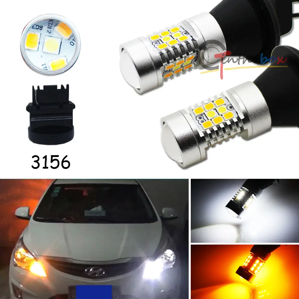 

2PC No Hyper Flash 3156 Switchback LED Bulbs For Front Turn Signal Lights or DRL