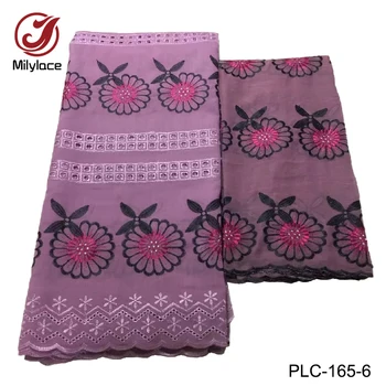 

Pretty design 2 in 1 swiss cotton lace fabric 7 yards african swiss cotton lace fabric for garment / suit PLC-165
