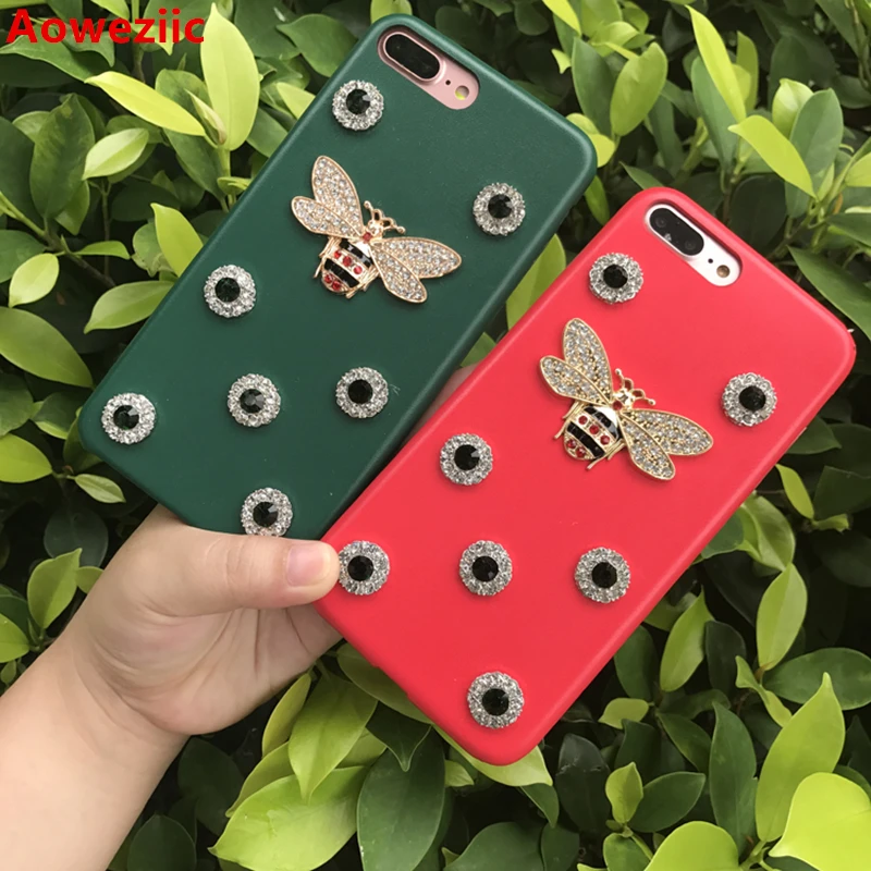 

Aoweziic Diamond pearl small bee 8Plus 7Plus cell phone shell innovation For iPhoneX XS anti slam mobile 6S XR XS MAX soft shell