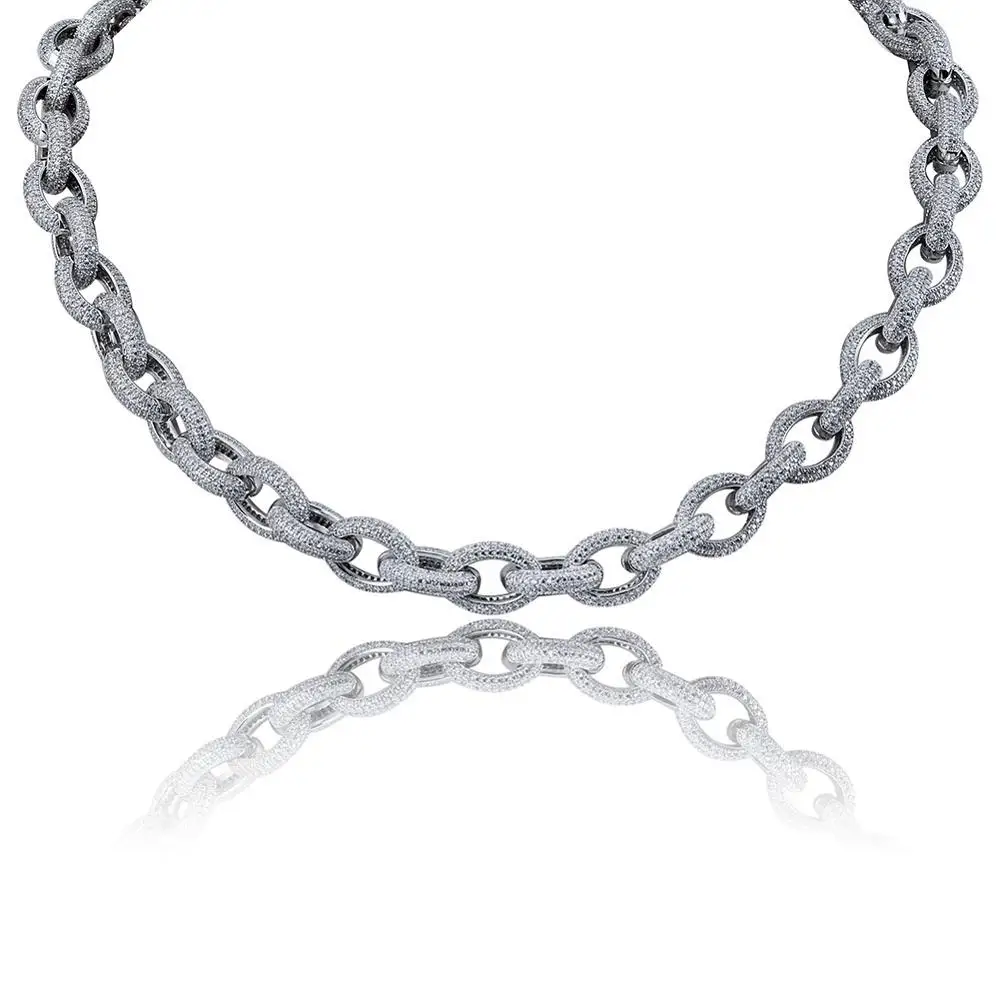 TOPGRILLZ хип-хоп мужское ювелирное ожерелье из меди, покрытое золотом/серебром, с фианитами в микро-ПАВЕ, каменное ожерелье с 18 дюймов 22 дюйма - Окраска металла: Silver