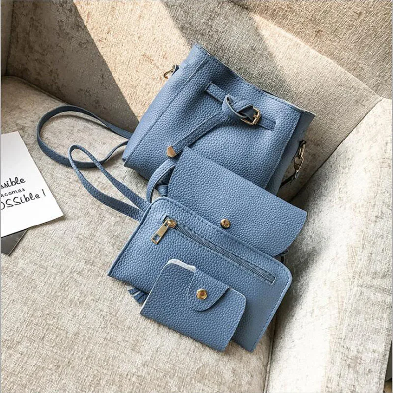 Women Top-Handle Bags Female Composite Bags 2018 Women Messenger Bags Handbag Set PU Leather Wallets Key Bag Set