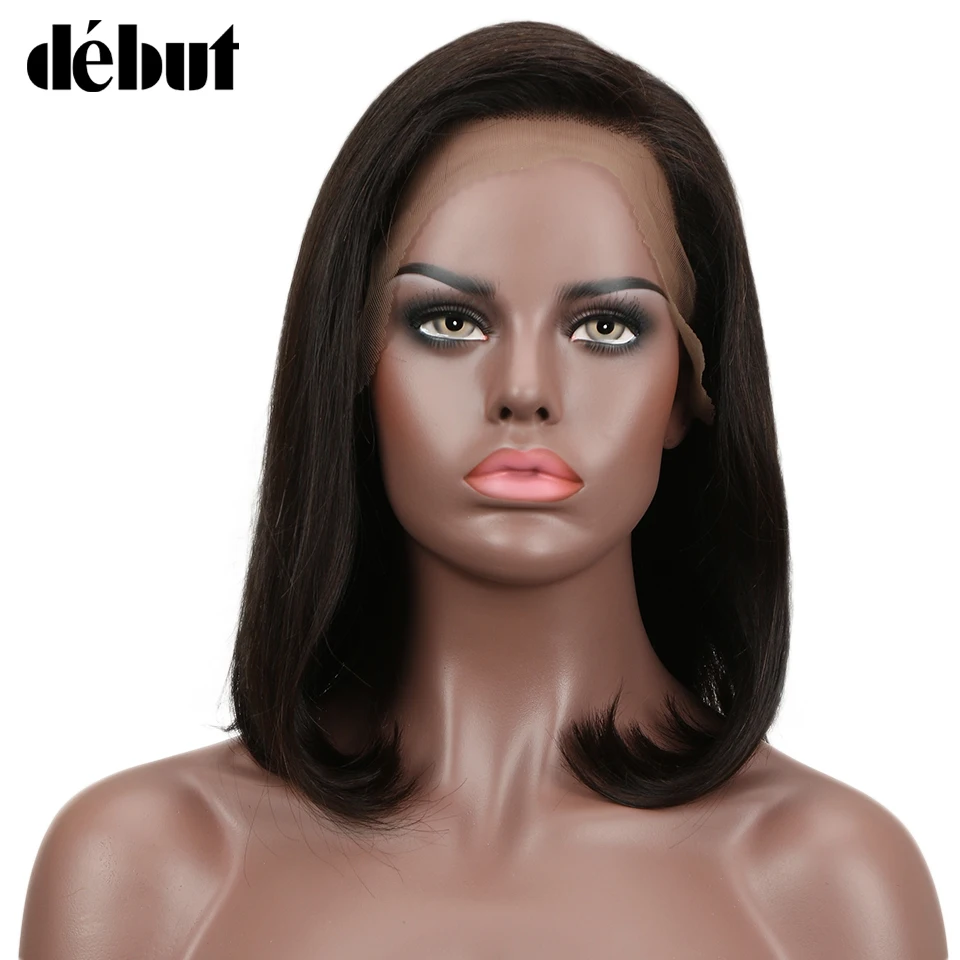 

Debut Hair Remy Straight Short Lace Front Human Hair Wigs For Black Women 14 Inch Bob Lace Wig Natural Color Free Shipping