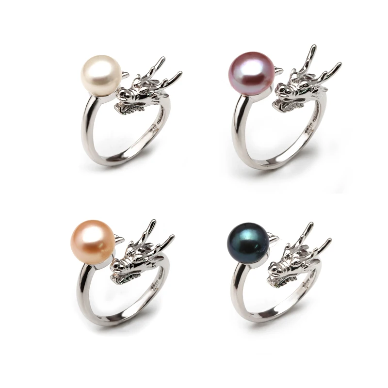 Винтажное кольцо с драконом для женщин, женское богемное регулируемое кольцо из серебра 925 пробы с натуральным жемчугом, ювелирные изделия белого и черного цвета