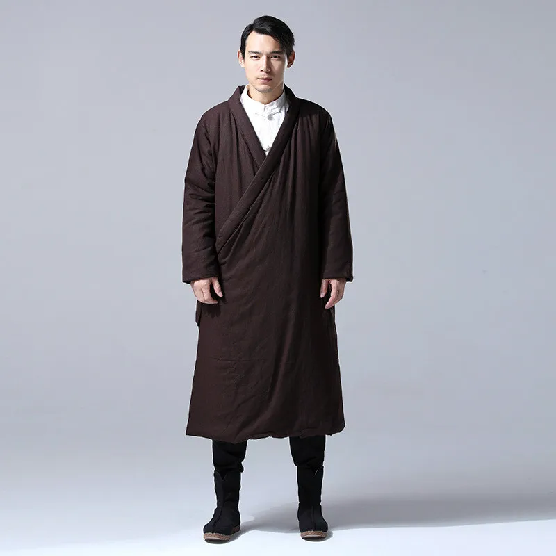 Men winter outwear men s cotton linen chinese kung fu coat men cotton padded loose long