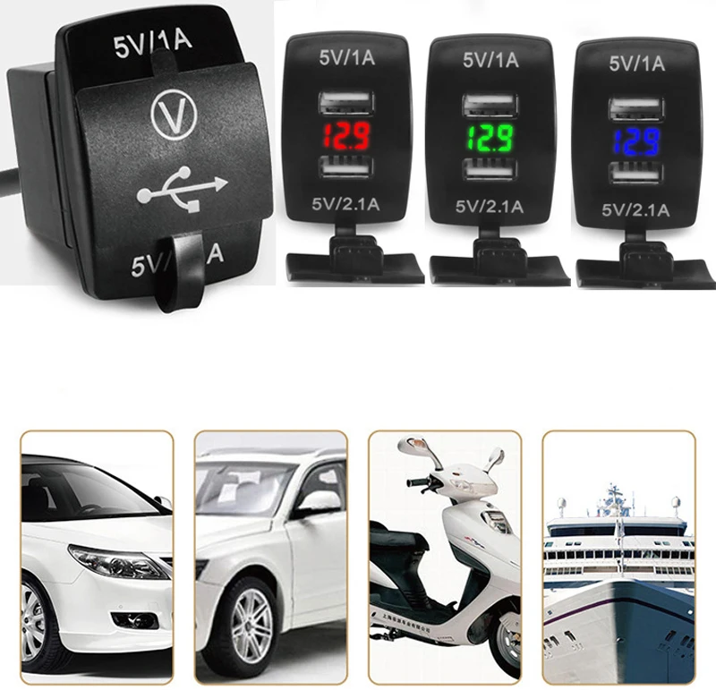 

12V/24V 3.1A Car Motorcycle Dual USB LED Charger Socket Voltage Voltmeter Panel