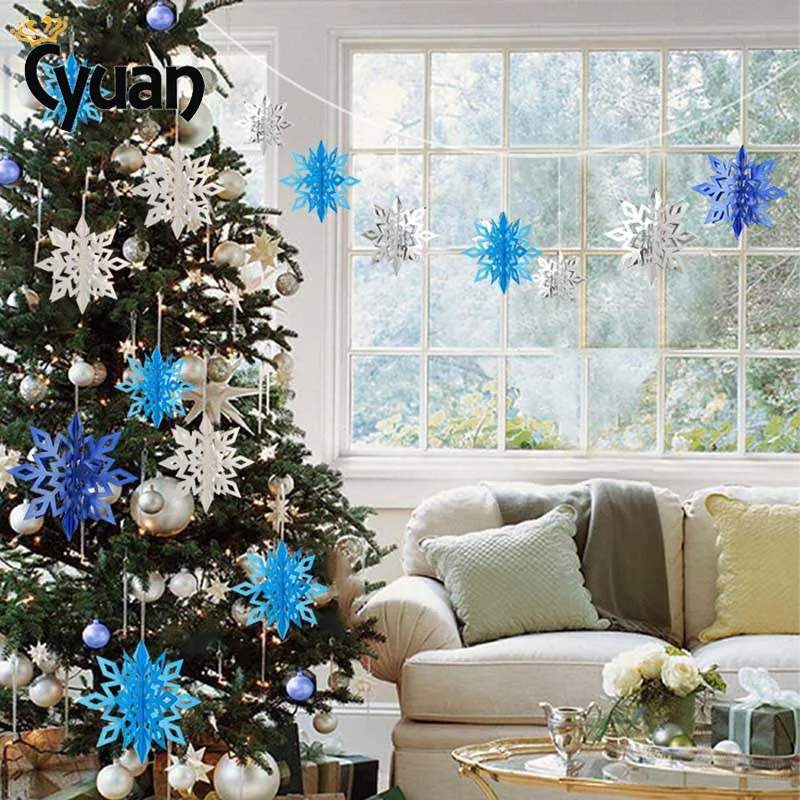 Cyuan Frozen Party Decor Christmas Snowflakes Decorations 3D Hollow Snowflake Paper Garland Christmas Wedding Decoration Winter