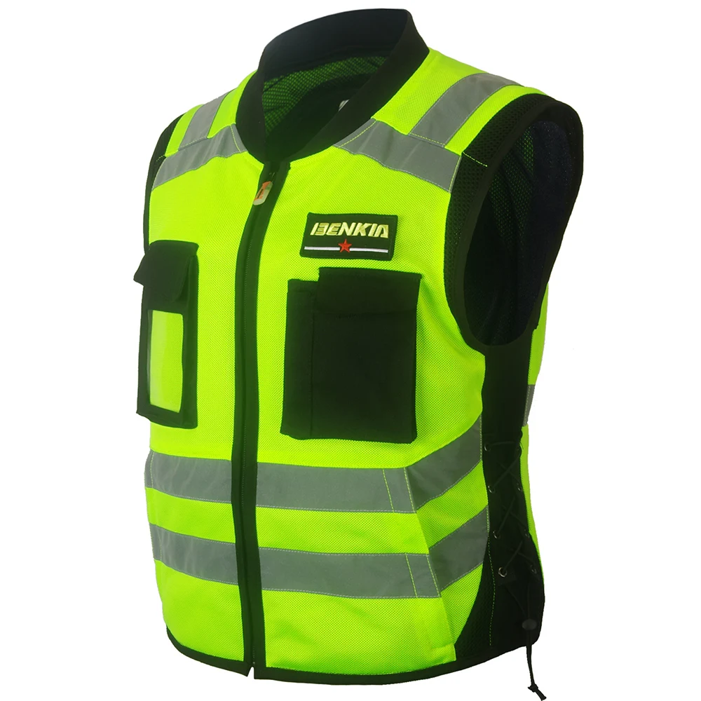 

BENKIA Motorcycle Racing Reflective Vest High Visibility Safety Vest Warning Clothing With Pocket Spring Summer Chaqueta Moto