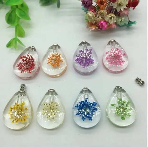 

1pieces 20*28mm Real natural dried flower vial pendant screw cap Creative charms perfume oil bottle pendant name on rice jewelry